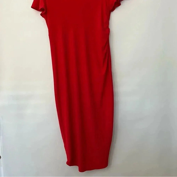 Chelsea28 Midi Ruched Flutter Short Sleeve Dress Size Large Color Red - Picture 7 of 9